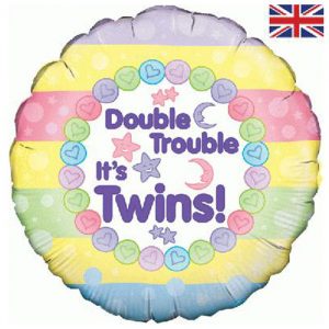 18 INCH DOUBLE TROUBLE IT'S TWINS! FOIL BALLOON