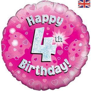 18 Inch Happy 4th Birthday Pink Foil
