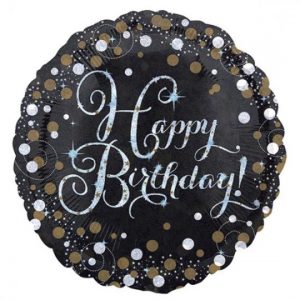 18 inch Black & Gold Sparkling Happy Birthday Foil Balloon