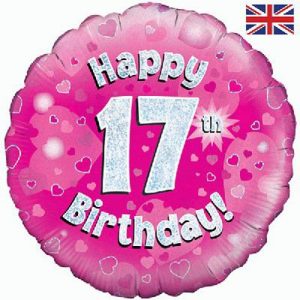 Happy 17 Birthday Foil Balloon - Pink