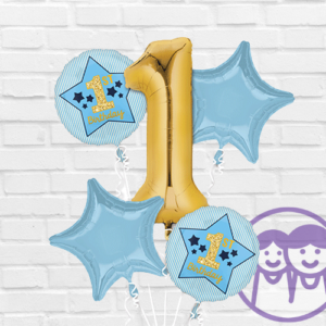 1st Birthday Boy Blue and Gold Foil Balloon Bouquet
