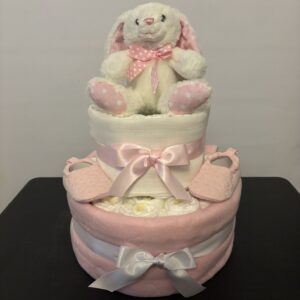White/Pink Rabbit Two Tier Nappy Cake