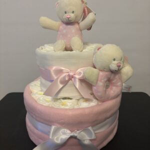 Pink Teddy Two Tier Nappy Cake